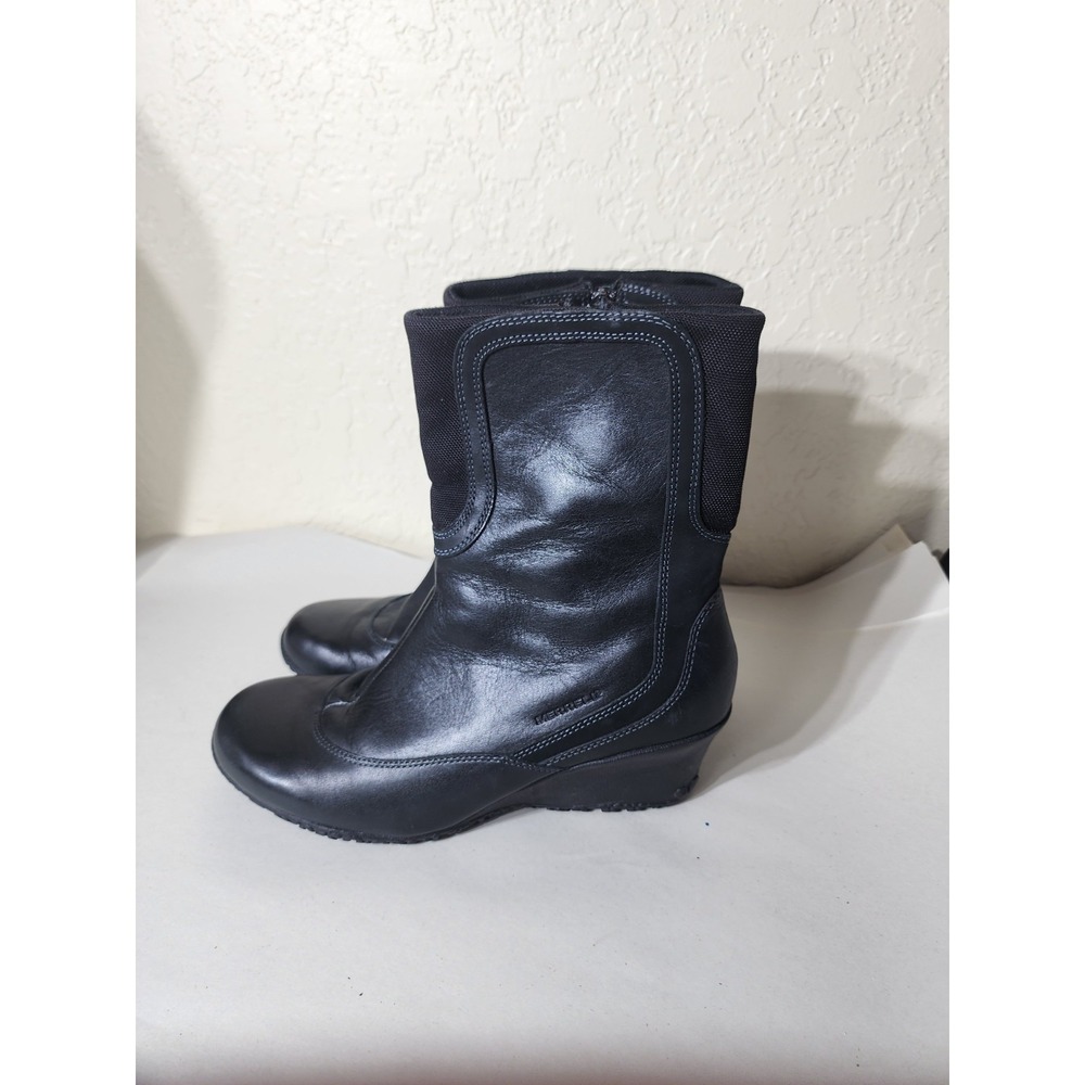 Merrell Women Sz 8 Wisteria Wedge Mid Calf Boots Shoes Black Leather Vibram